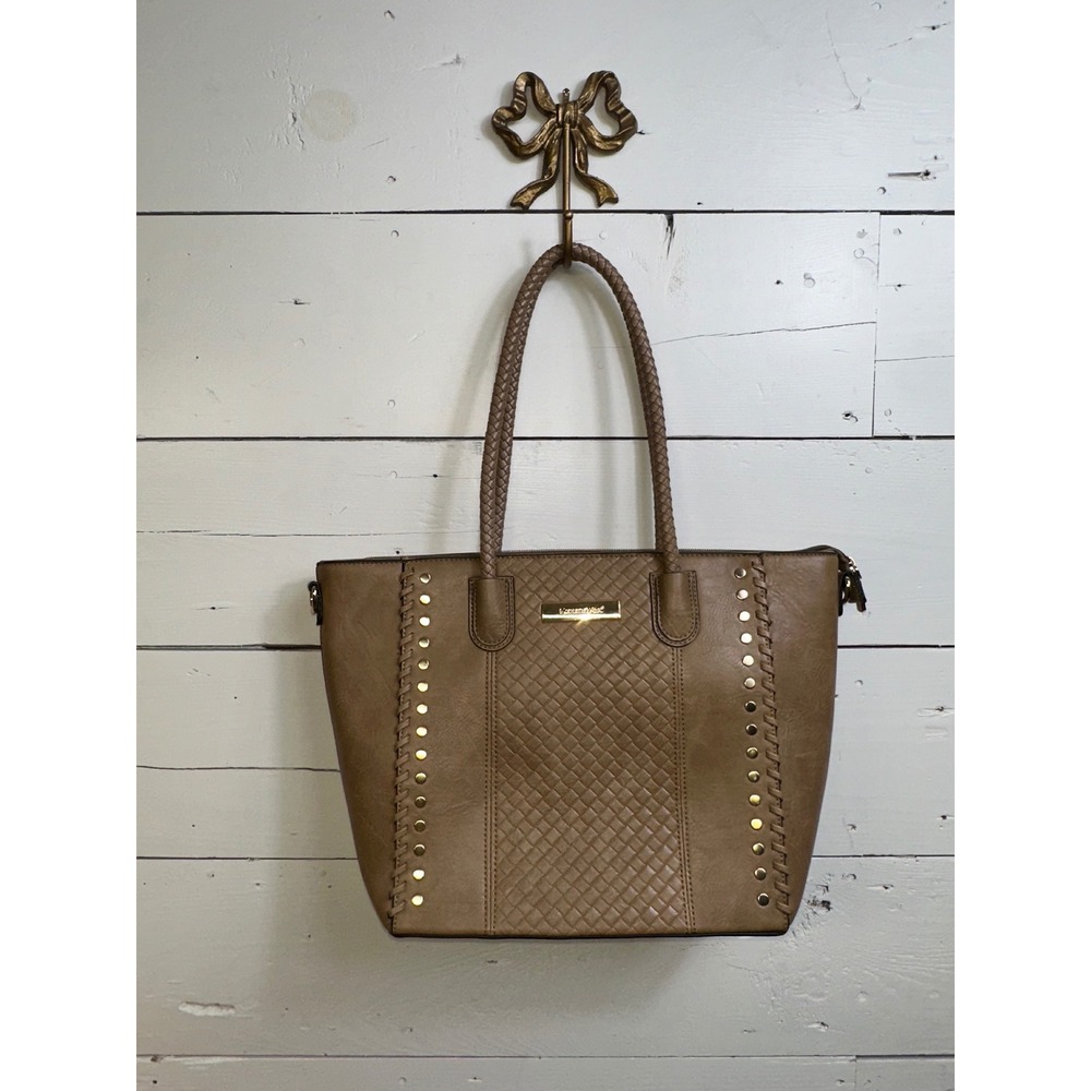 Montana West Women Tan Brown Quilted Studded Vegan purse- 3 piece set